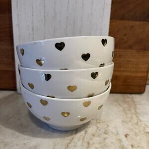 Nicole Miller gold Heart porcelain bowls set of 3 Love